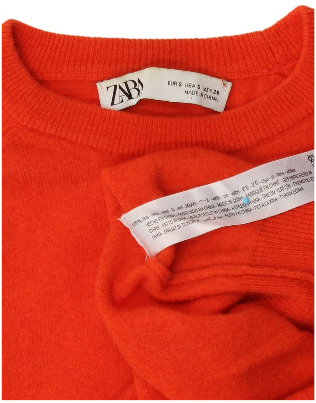 Zara Mens Crew Neck Jumper Sweater Small Orange Wool