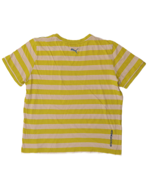 Puma Mens Graphic T-Shirt Top Large Yellow Striped Cotton