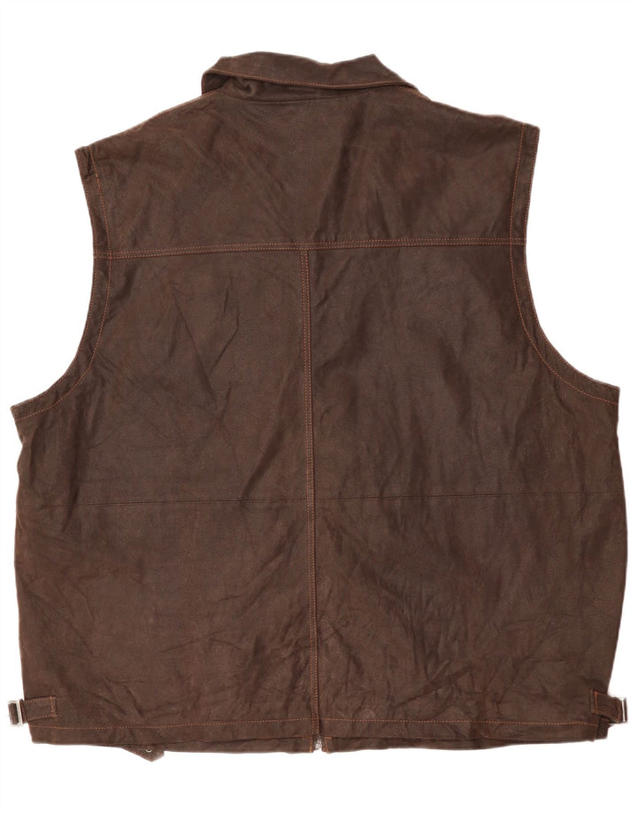 Vintage Mens Modern Fit Leather Gilet One Size Brown Leather