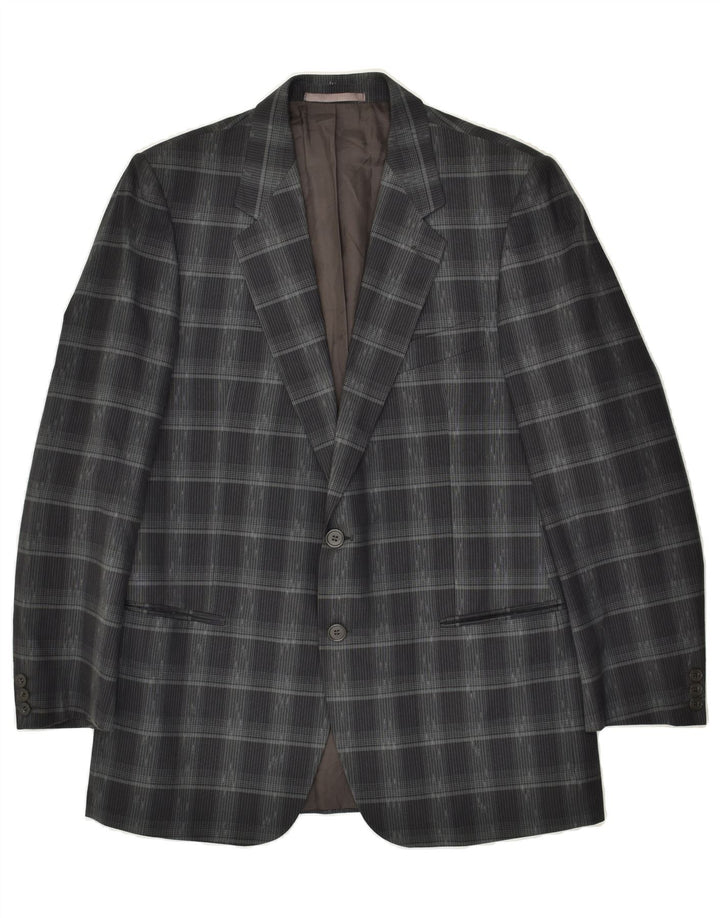 BIANCHI Mens 2 Button Blazer Jacket IT 52 XL Grey Check Cotton | Vintage Bianchi | Thrift | Second-Hand Bianchi | Used Clothing | Messina Hembry 