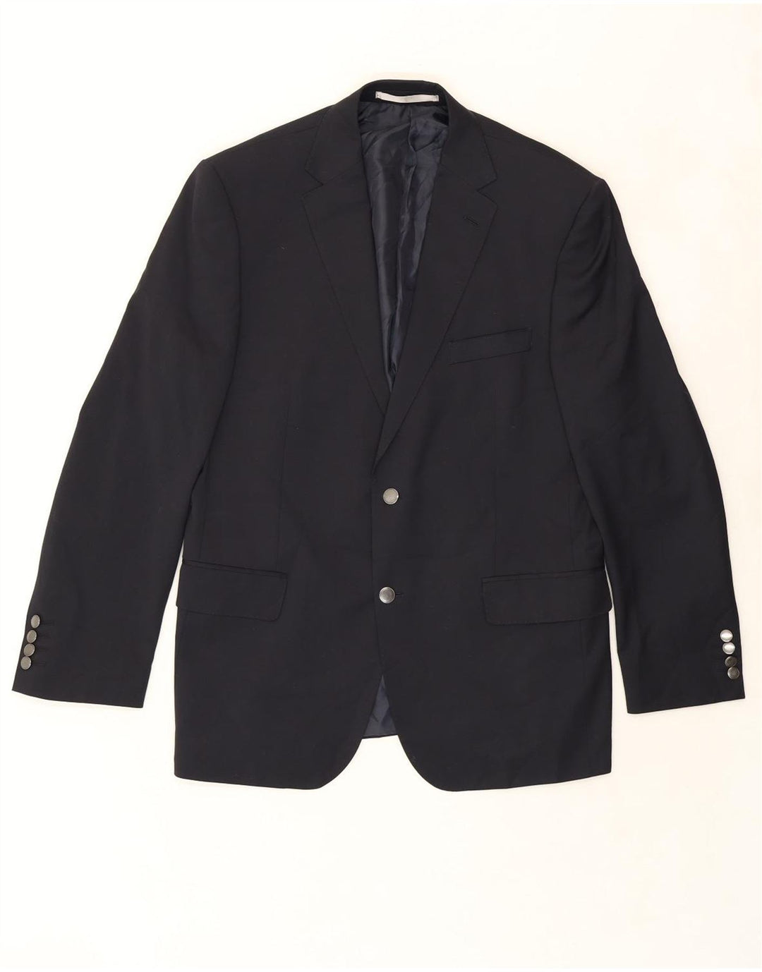 MARKS & SPENCER Mens 2 Button Blazer Jacket UK 42 XL Navy Blue Polyester Vintage Marks & Spencer and Second-Hand Marks & Spencer from Messina Hembry 