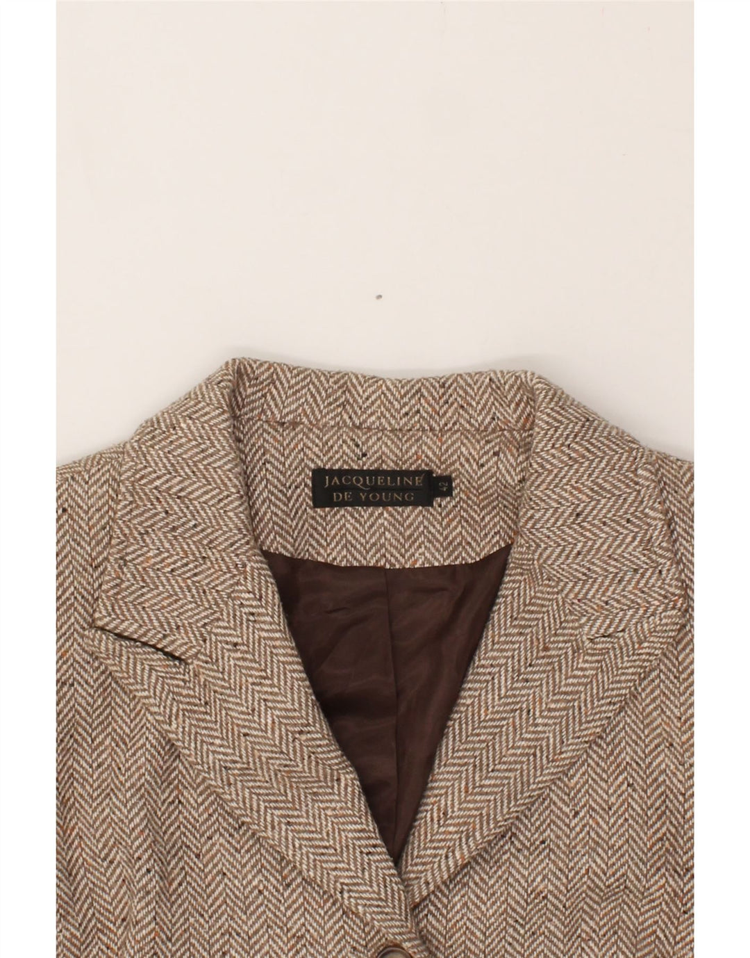 JACQUELINE DE YONG Womens Overcoat IT 42 Medium Beige Herringbone Acrylic Vintage Jacqueline De Yong and Second-Hand Jacqueline De Yong from Messina Hembry 