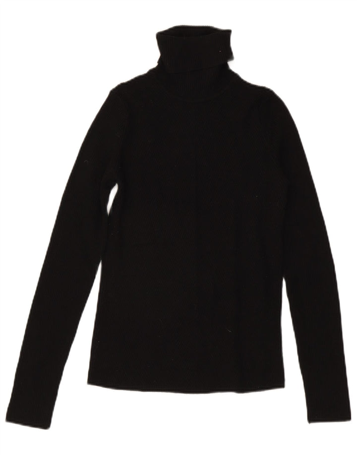 Zara Womens Roll Neck Blouse Top UK 12 Medium Black Viscose