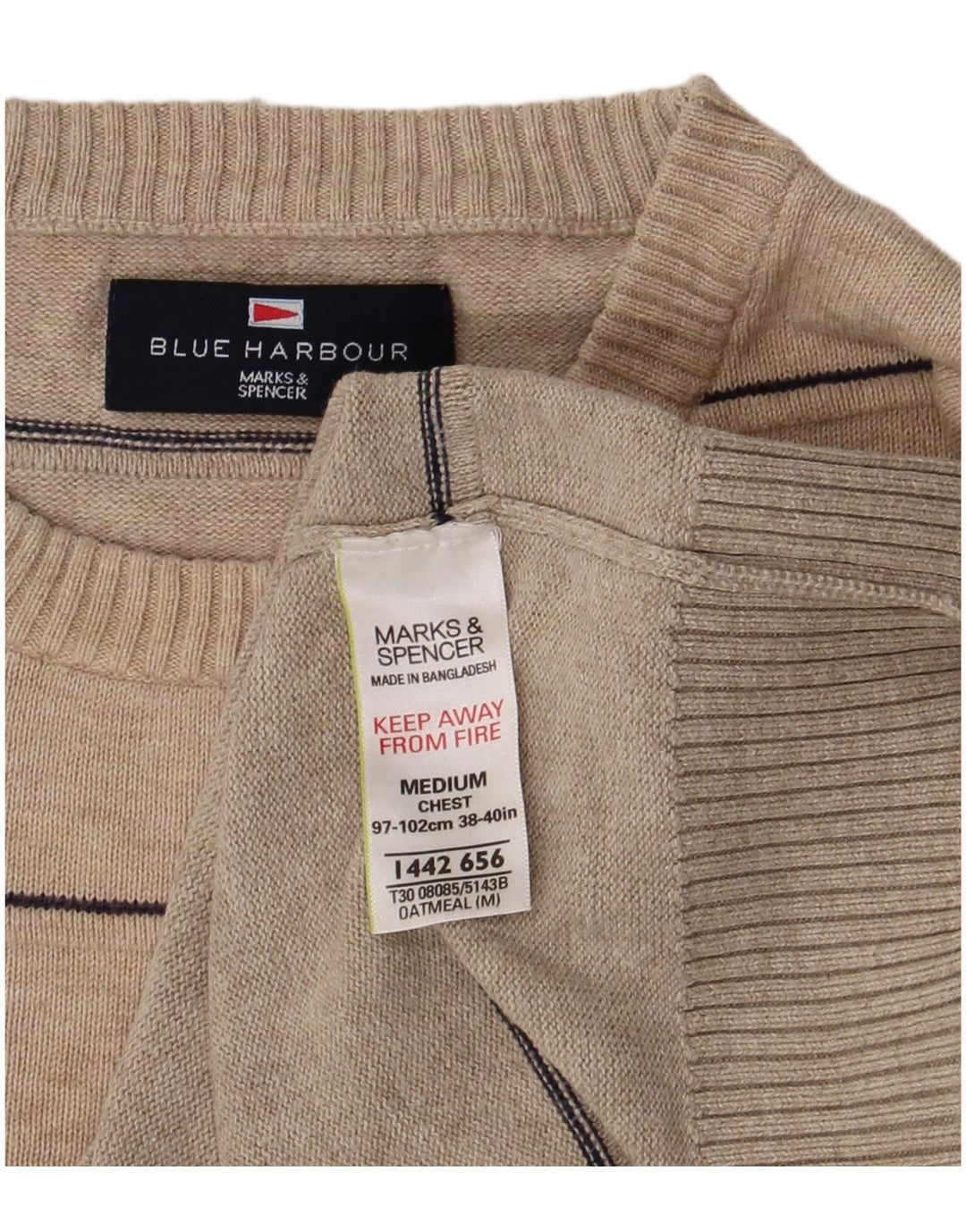 Marks & Spencer Mens Blue Harbour Crew Neck Jumper Sweater Medium Beige