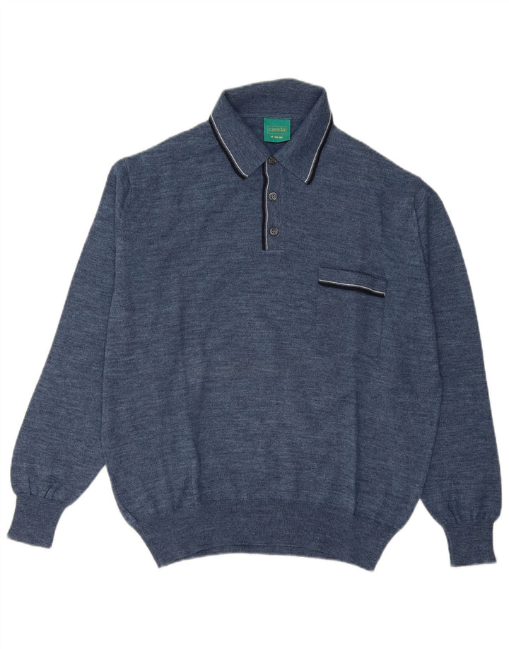 Canda Mens Polo Neck Jumper Sweater IT 48/50 Medium Blue Virgin Wool