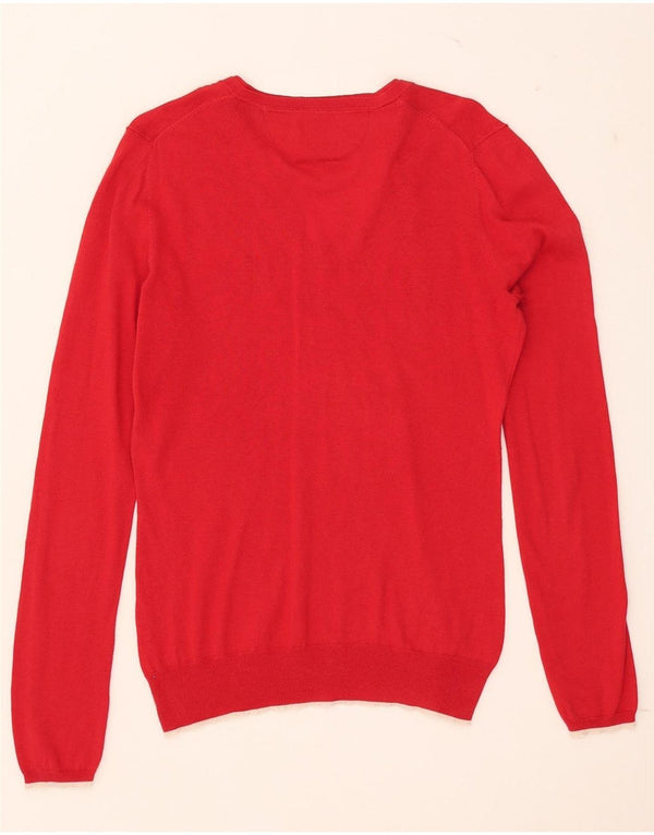 Massimo Dutti Womens V-Neck Jumper Sweater UK 12 Medium Red Silk