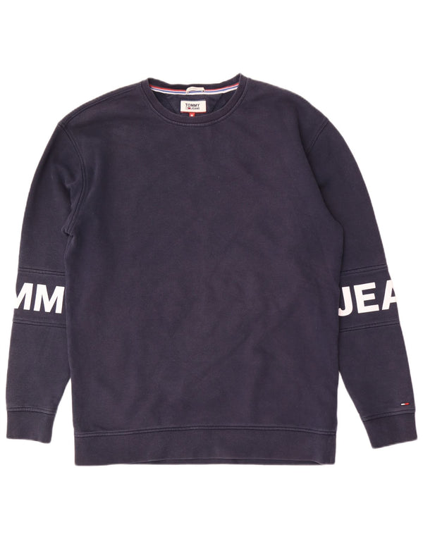 TOMMY HILFIGER Mens Graphic Relaxed Fit Sweatshirt Jumper Medium Navy Blue