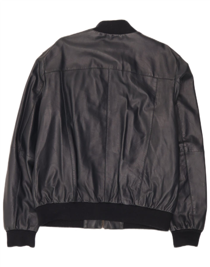 Conbipel Mens Bomber Leather Jacket IT 56 2XL Navy Blue