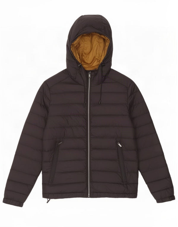 Zara Mens Hooded Padded Jacket UK 38 Medium Black Nylon