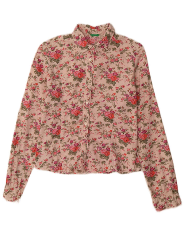 Benetton Girls Shirt 11-12 Years XL Pink Floral Cotton