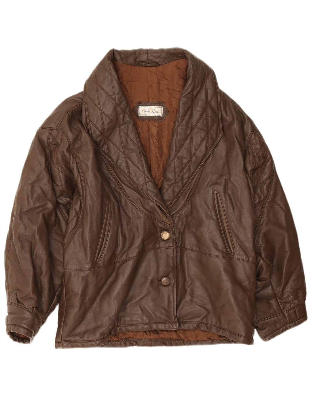 Carla Buti Womens Oversized Leather Jacket IT 46 Large Brown