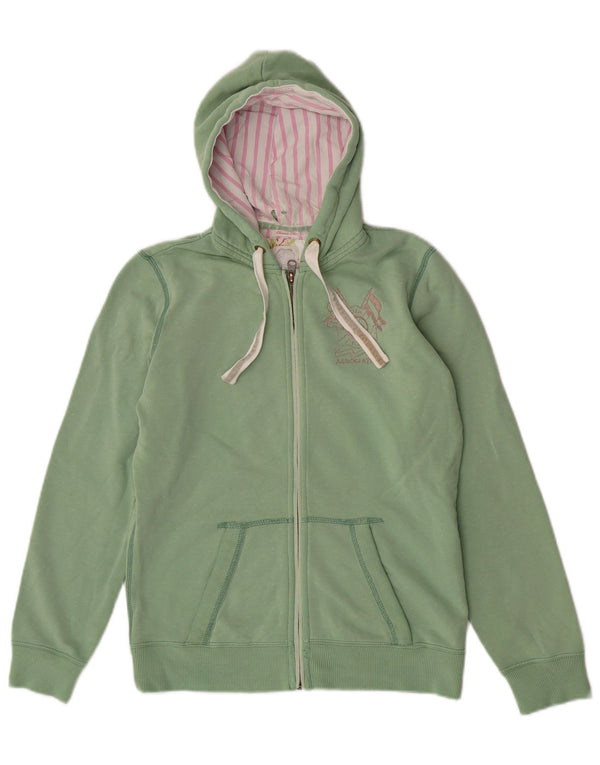 Joules Womens Classic Fit Zip Hoodie Sweater UK 8 Small Green Cotton