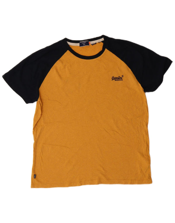 Superdry Mens T-Shirt Top 2XL Yellow Colourblock Cotton