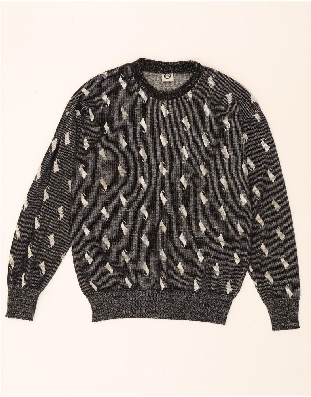 C&A Mens Abstract Pattern Crew Neck Jumper Sweater IT 52/54 Large Grey Vintage C&A and Second-Hand C&A from Messina Hembry 