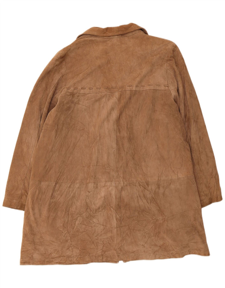 Vintage Womens Suede Overcoat UK 14 Medium Beige Leather