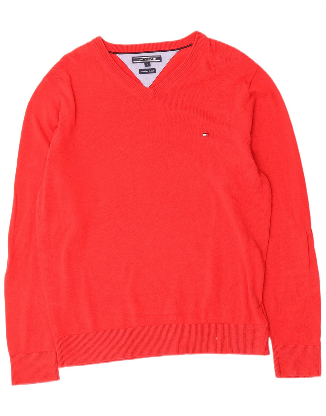 Tommy Hilfiger Mens V-Neck Jumper Sweater Medium Red Cotton
