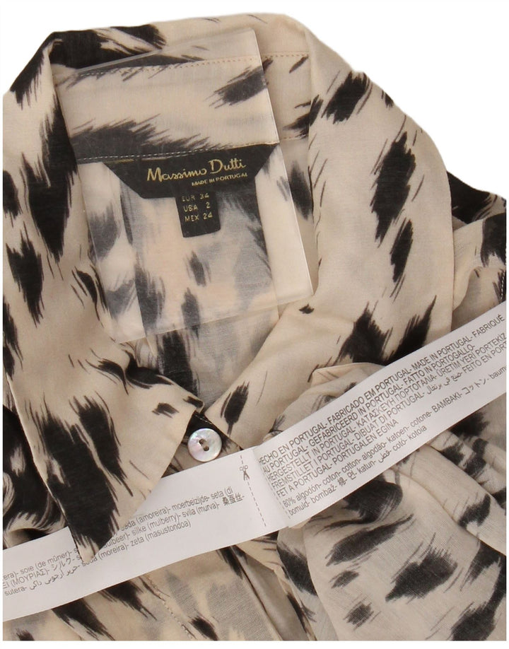 Massimo Dutti Womens Oversized Shirt EU 34 2XS Off White Animal Print