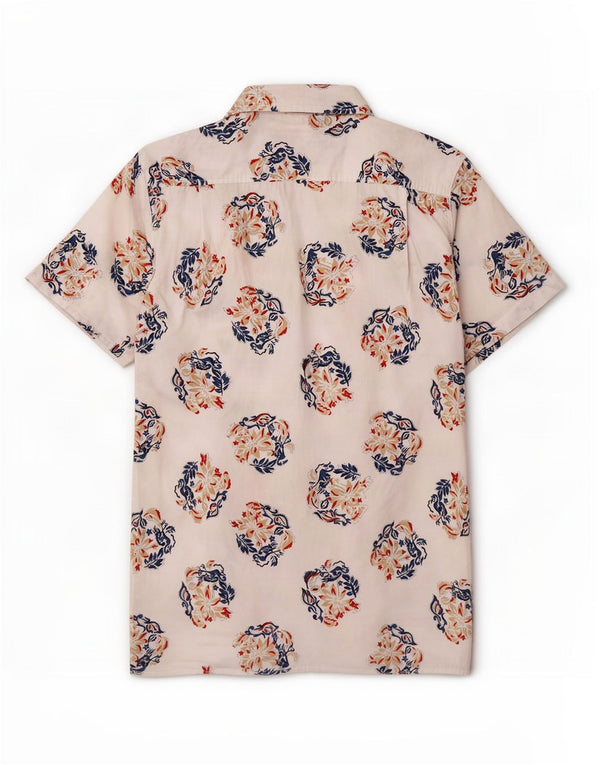 Gas Mens Short Sleeve Shirt Large White Floral Cotton