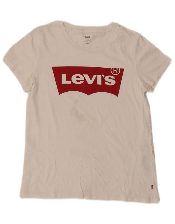 Levi's Womens Graphic T-Shirt Top UK 10 Small White Cotton