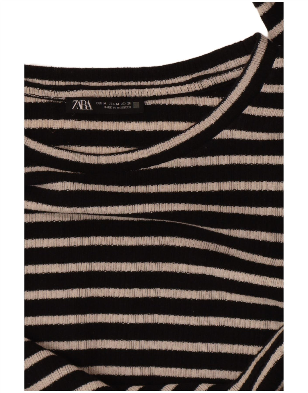 Zara Womens Crop Top Long Sleeve UK 12 Medium Black Striped