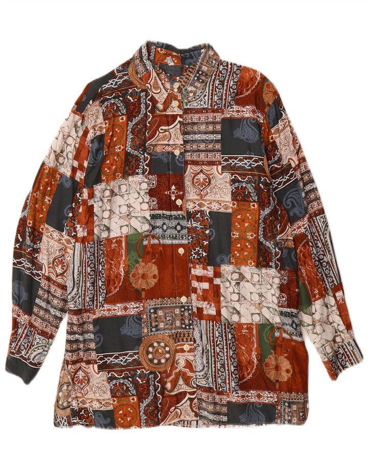 Vintage Womens Longline Shirt UK 14 Large Multicoloured Patchwork Viscose