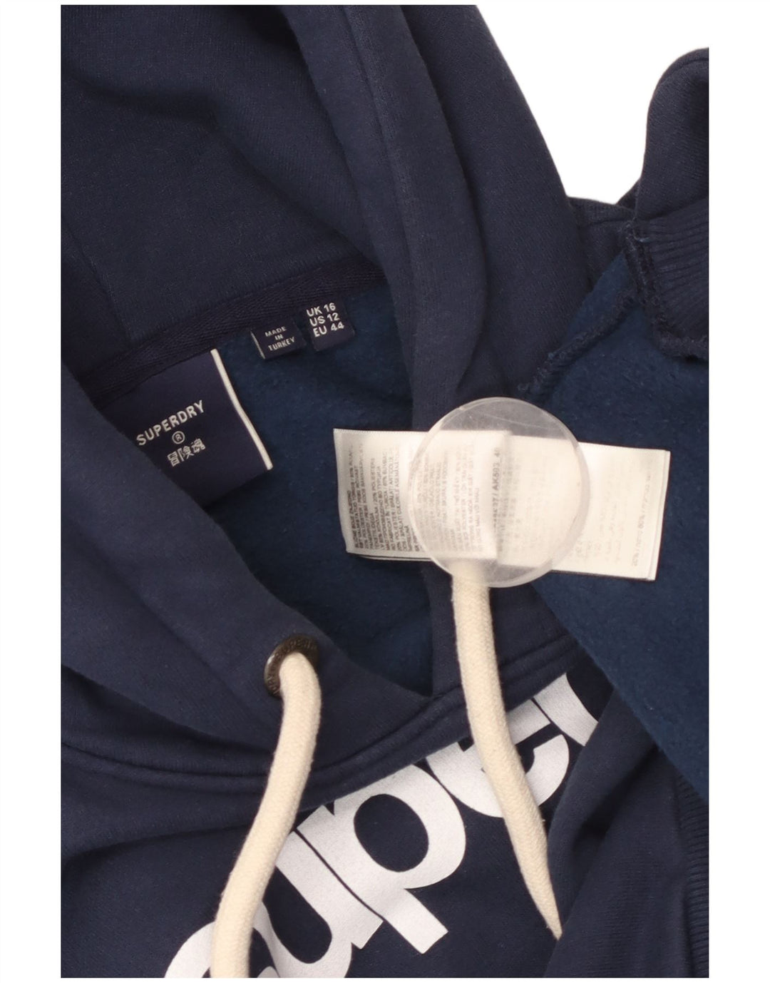 SUPERDRY Womens Graphic Hoodie Jumper UK 16 Large Navy Blue Cotton