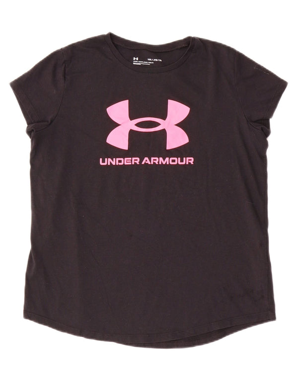 UNDER ARMOUR Girls Loose Fit Graphic T-Shirt Top 13-14 Years XL Black