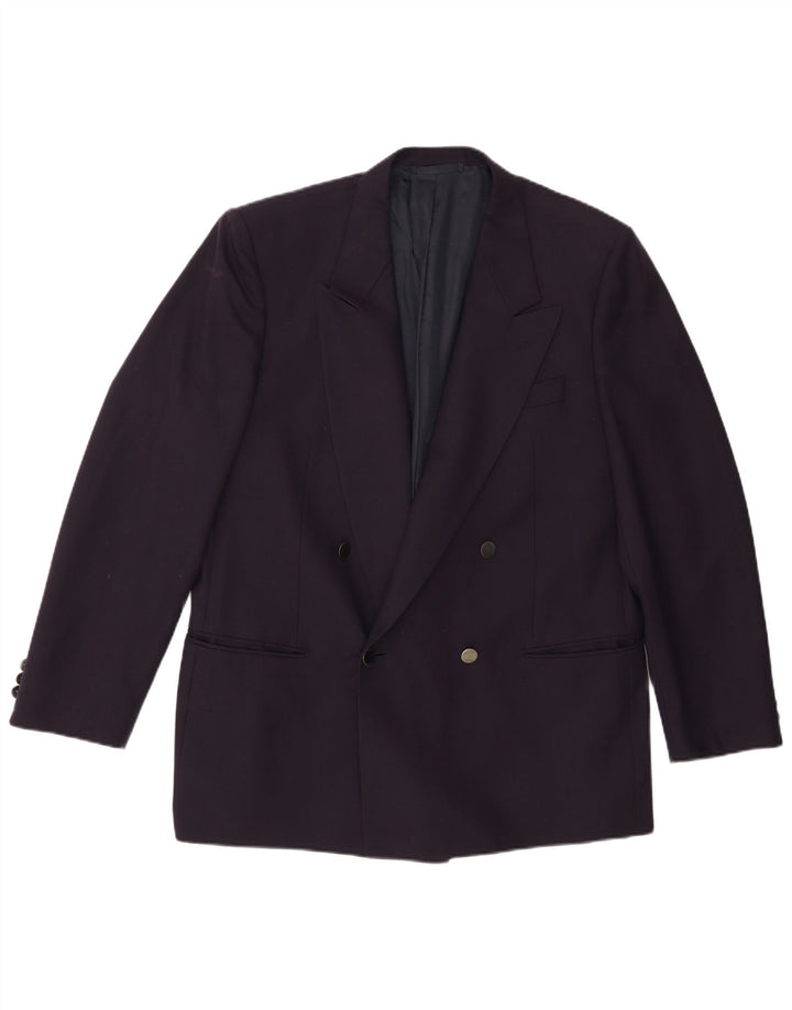 Lubiam Mens Double Breasted Blazer Jacket IT 54 2XL Navy Blue Virgin Wool