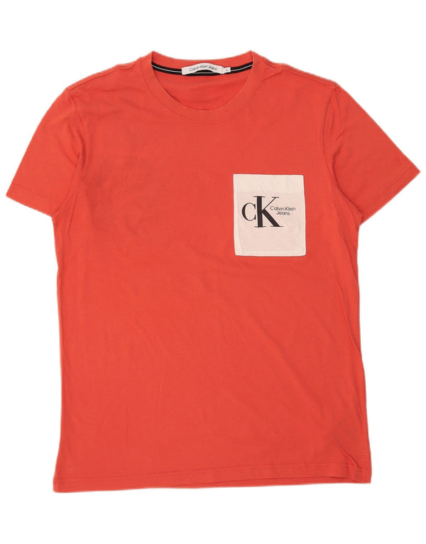 Calvin Klein Jeans Mens Graphic T-Shirt Top XL Orange Colourblock Cotton