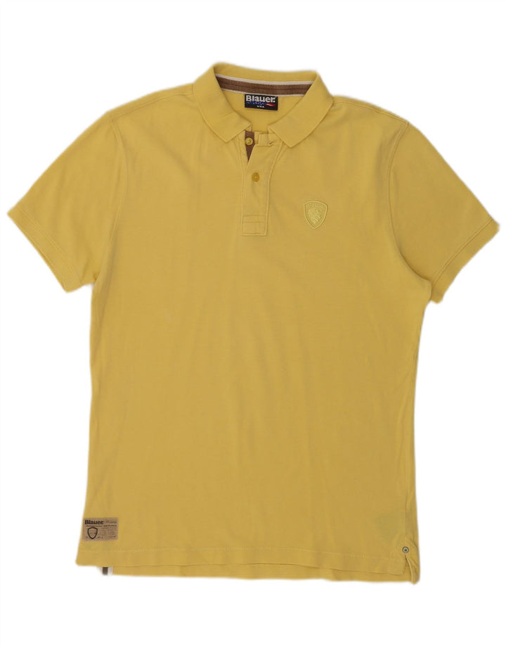 BLAUER Mens Polo Shirt Large Yellow Cotton