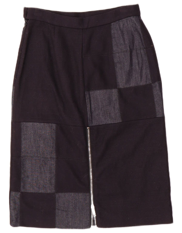 Iceberg Womens Midi Skirt IT 40 Small W26 Navy Blue Patchwork Nylon