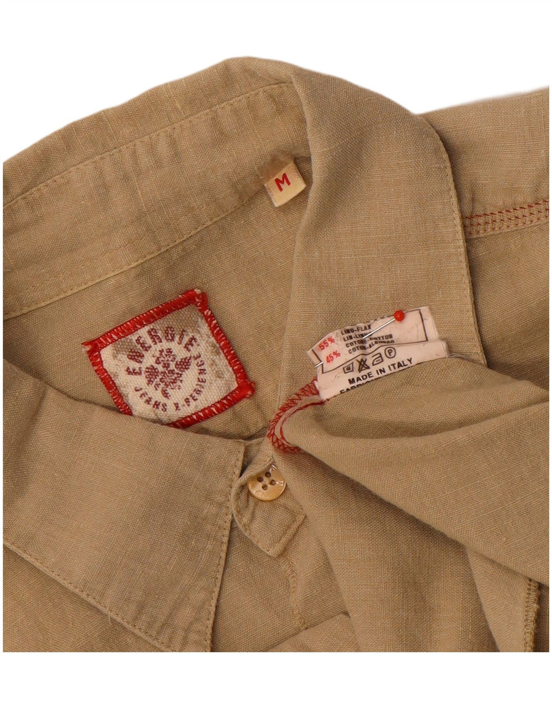 Energie Mens Short Sleeve Shirt Medium Beige Linen