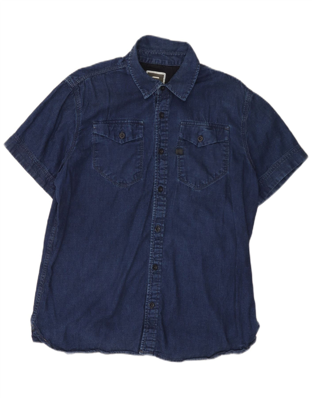G-STAR Mens Short Sleeve Denim Shirt XL Navy Blue Cotton