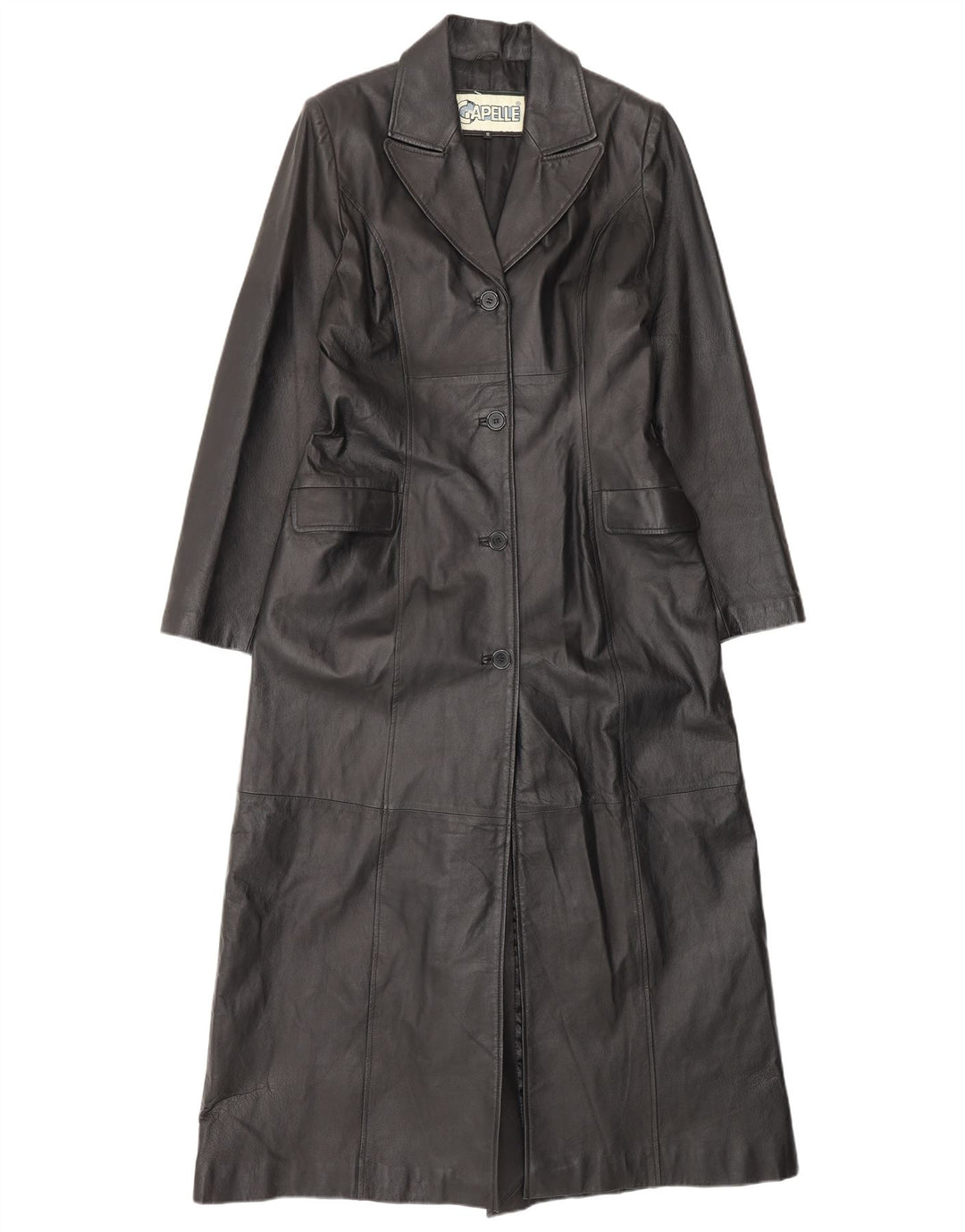 CAPELLE Womens Leather Coat UK 12 Medium Black Leather