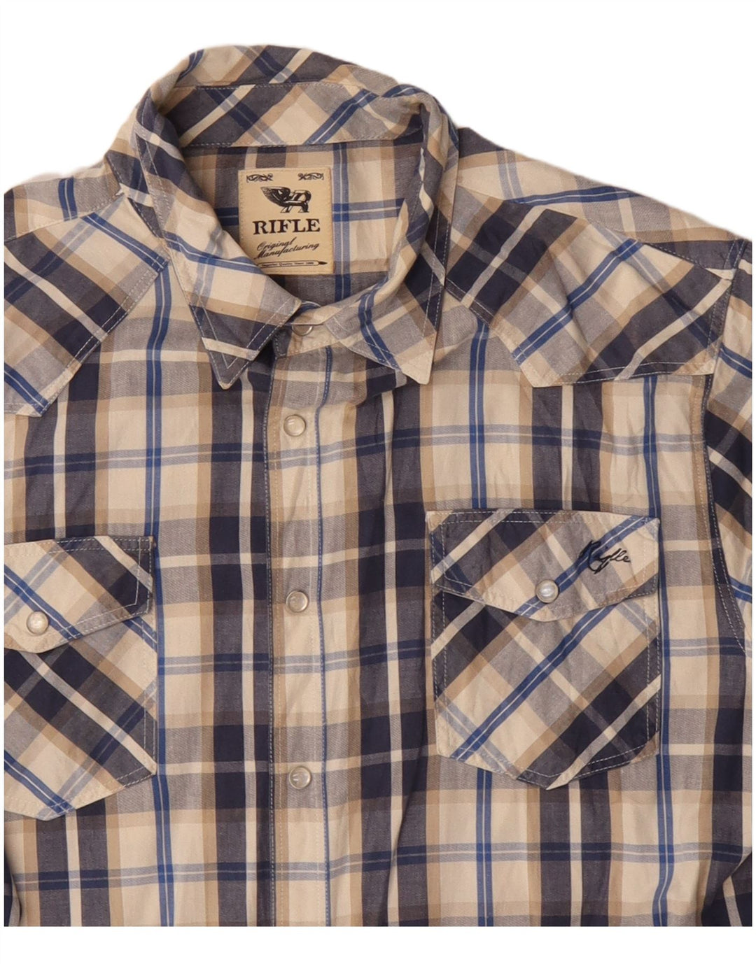 Rifle Mens Shirt XL Navy Blue Check Cotton