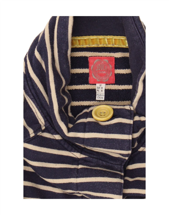 JOULES Womens Button Neck Sweatshirt Jumper UK 12 Medium Navy Blue Striped Vintage Joules and Second-Hand Joules from Messina Hembry 