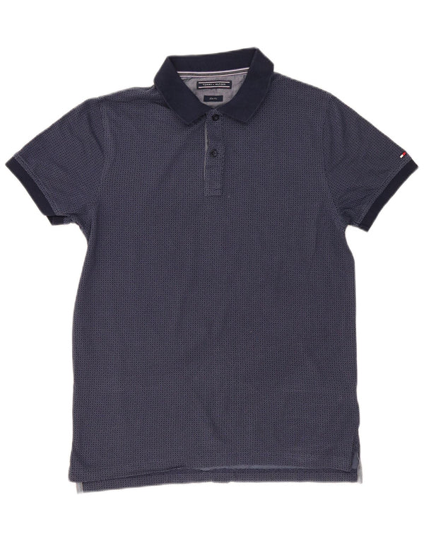 Tommy Hilfiger Mens Slim Fit Polo Shirt Large Navy Blue Geometric Cotton