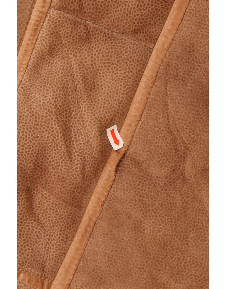 VINTAGE Womens Shearling Coat UK 16 Large Brown Animal Print