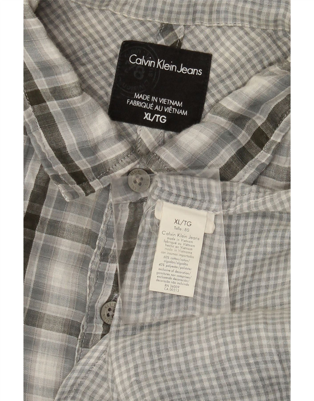 Calvin Klein Jeans Mens Military Shirt XL Grey Check Cotton