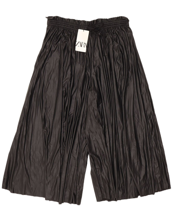 Zara Womens Faux Leather Culottes Capri Trousers XL W36 L22 Black