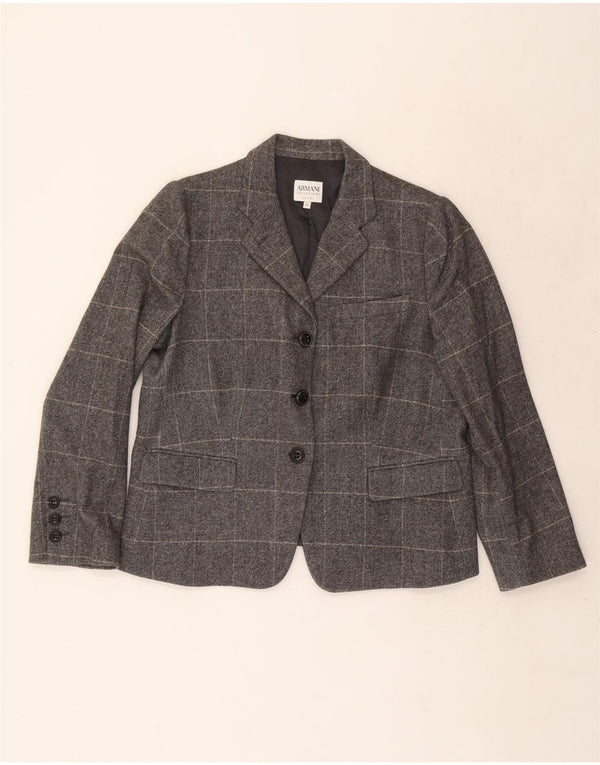 Armani Collezioni Womens 3 Button Blazer Jacket IT 50 XL Grey Check Wool