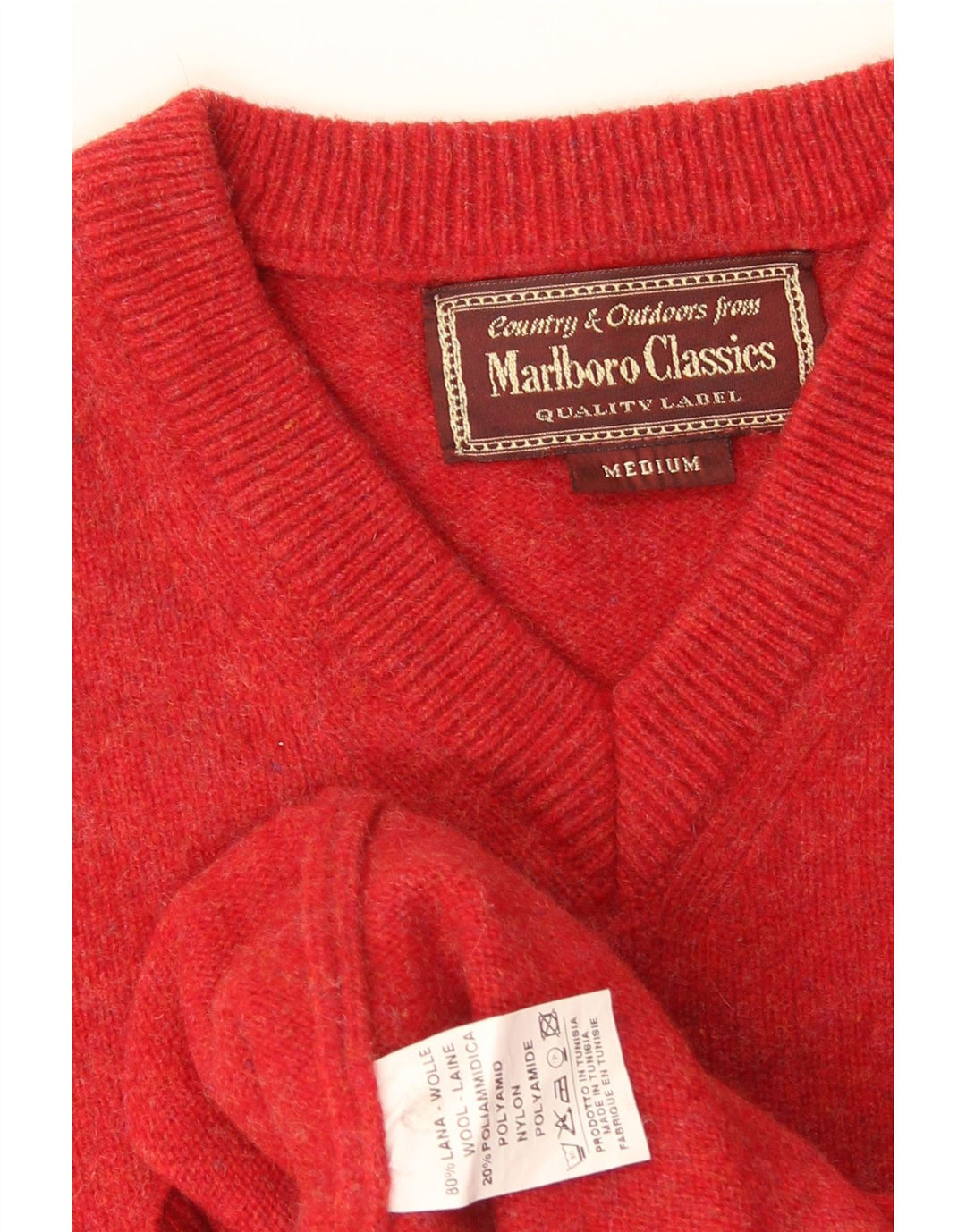 Marlboro Classics Mens V-Neck Jumper Sweater Medium Red Wool