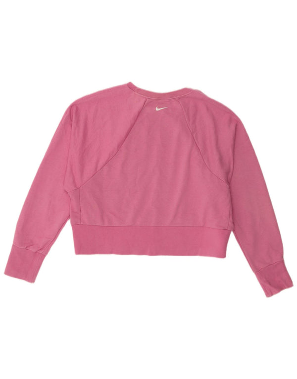 Nike Womens Dri Fit Crop Graphic Sweatshirt Jumper UK 14 Medium Pink Cotton