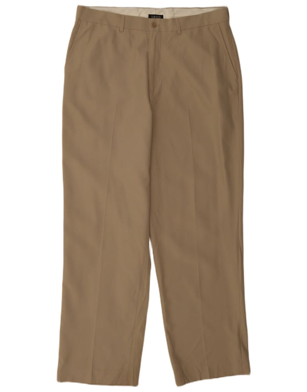 Izod Mens Straight Chino Trousers W36 L32 Beige Polyester