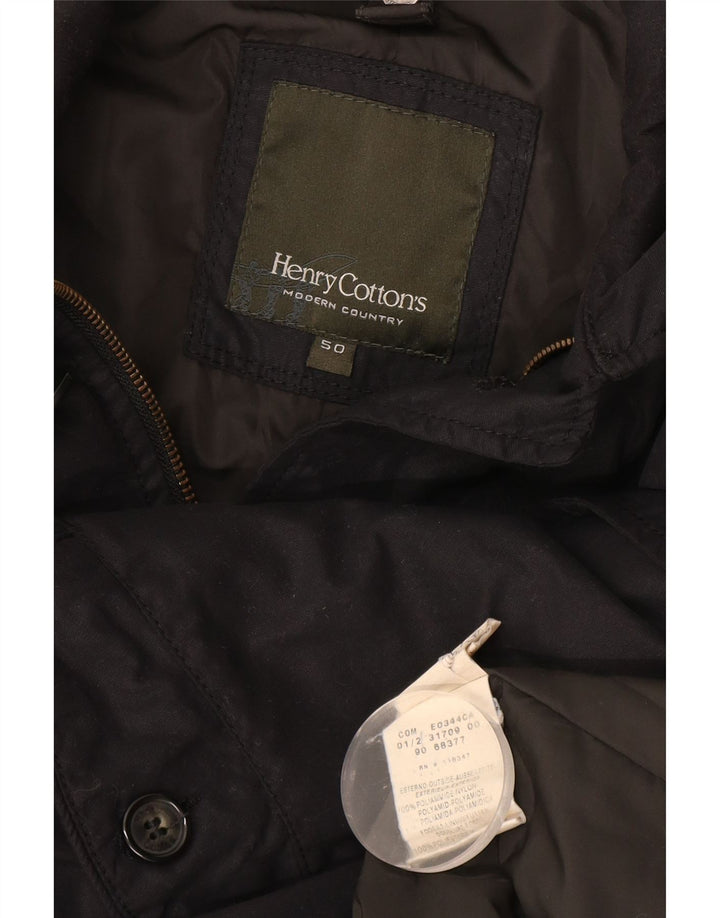 Henry Cottons Mens Overcoat IT 50 Large Black Polyamide
