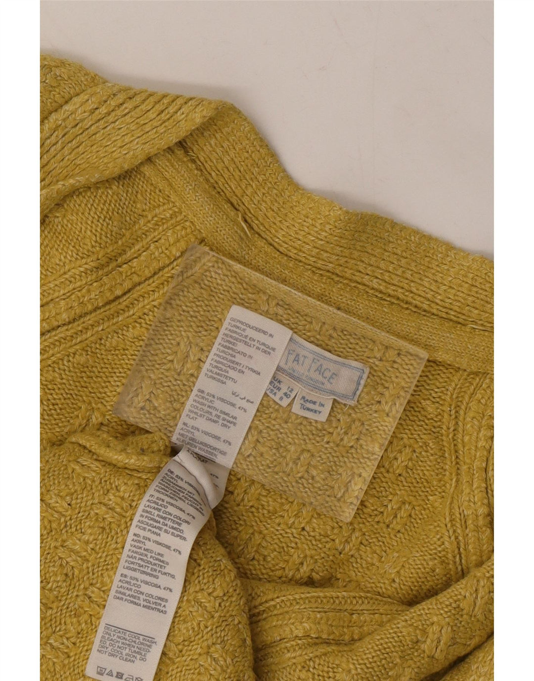 FAT FACE Womens Open Cardigan Sweater UK 12 Medium  Yellow Viscose Vintage Fat Face and Second-Hand Fat Face from Messina Hembry 