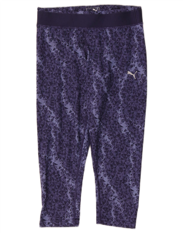 Puma Womens Capri Leggings UK 10 Small Navy Blue Geometric Polyester