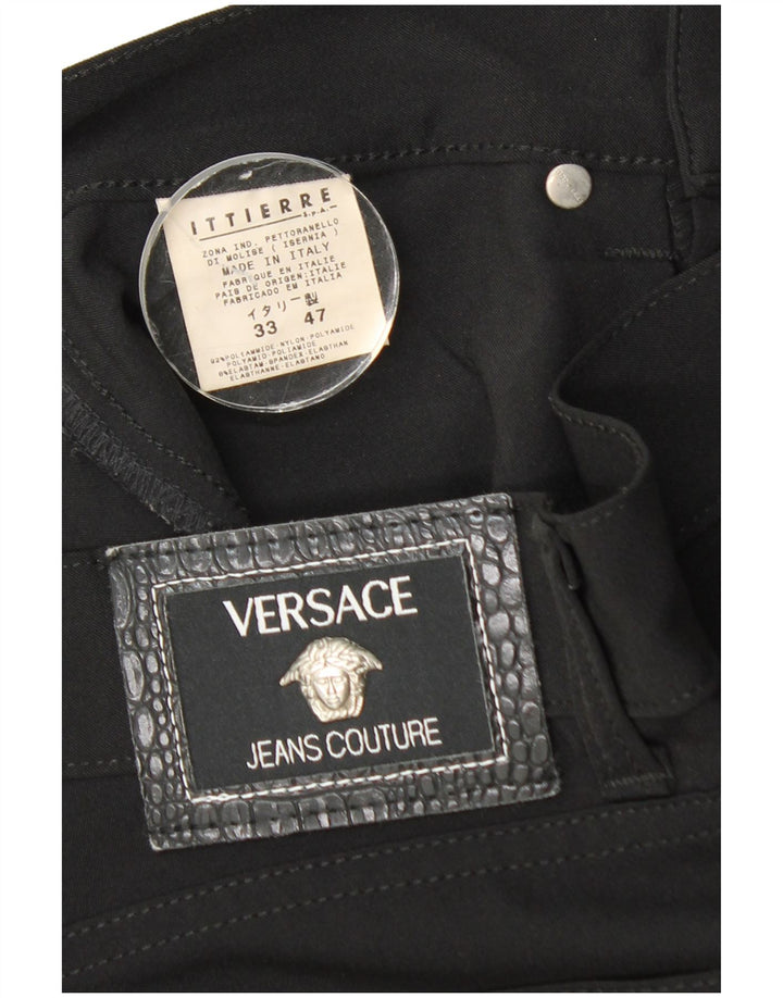 Versace Mens Straight Casual Trousers W33 L31 Black Polyamide