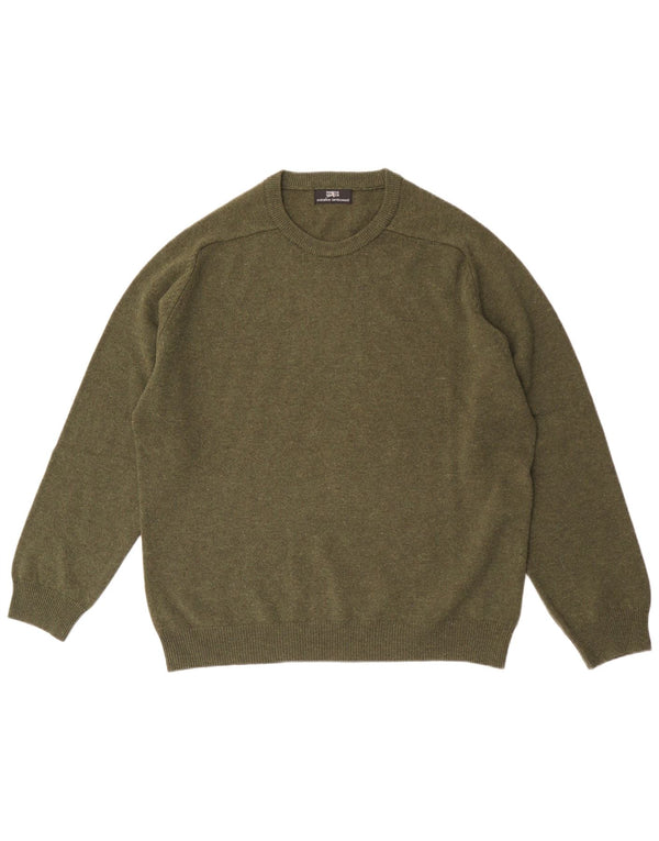 MARKS & SPENCER Mens Crew Neck Jumper Sweater Large Green Lambswool