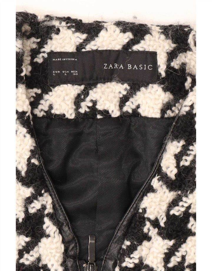 Zara Womens Overcoat UK 16 Large Black Houndstooth Wool